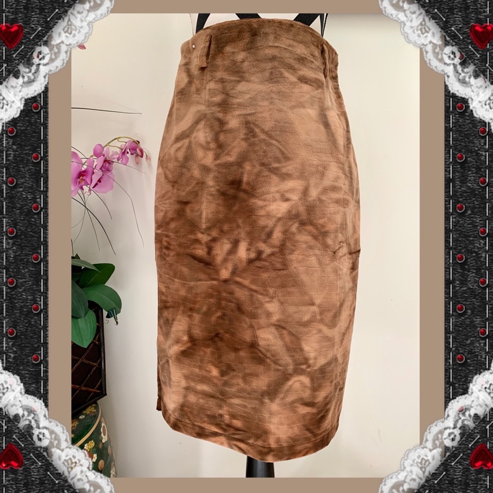 Coffee Acid Wash Velvet Pencil Skirt
